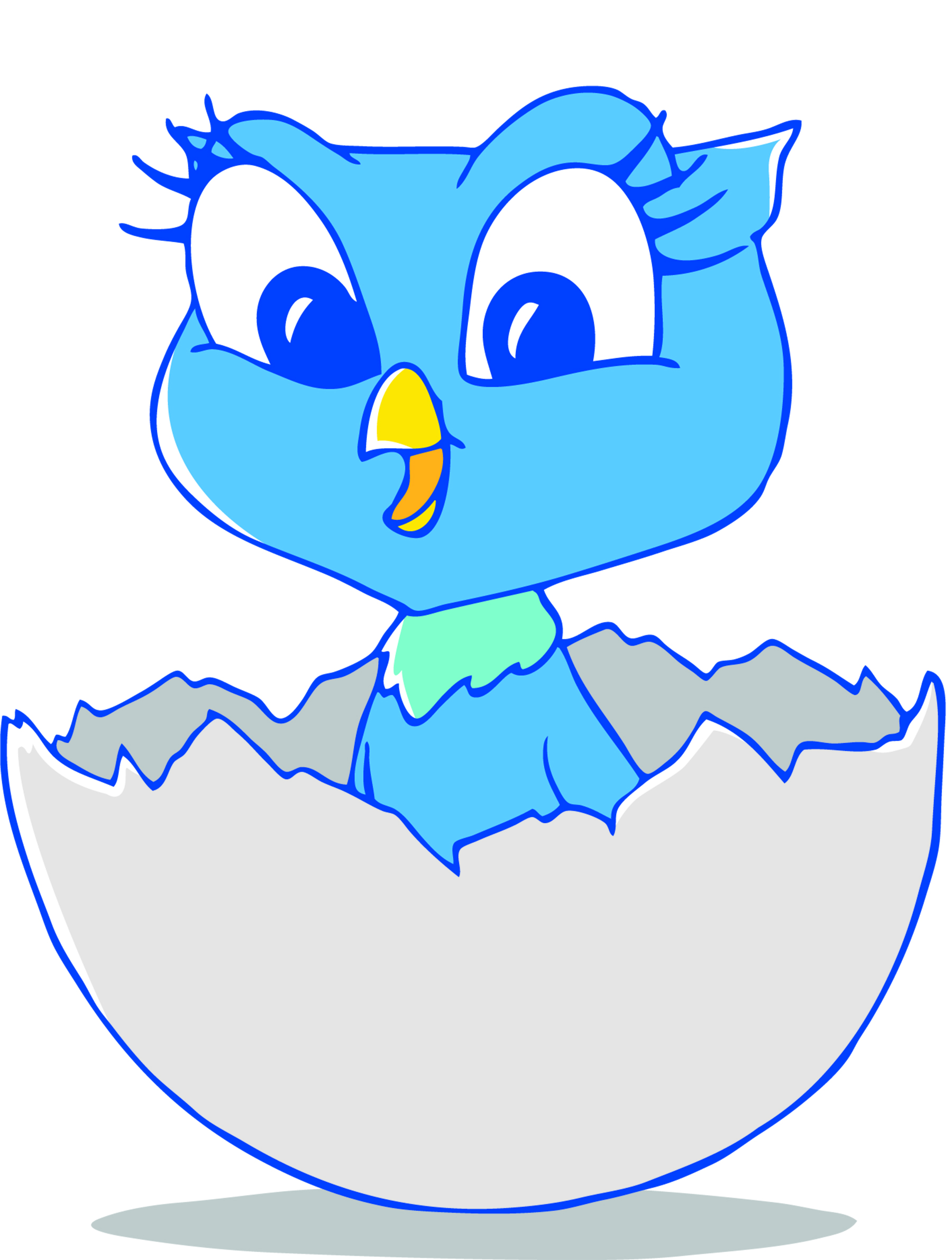 Blue bird cartoon sitting in egg shell