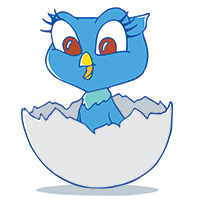 A happy cartoon blue bird.