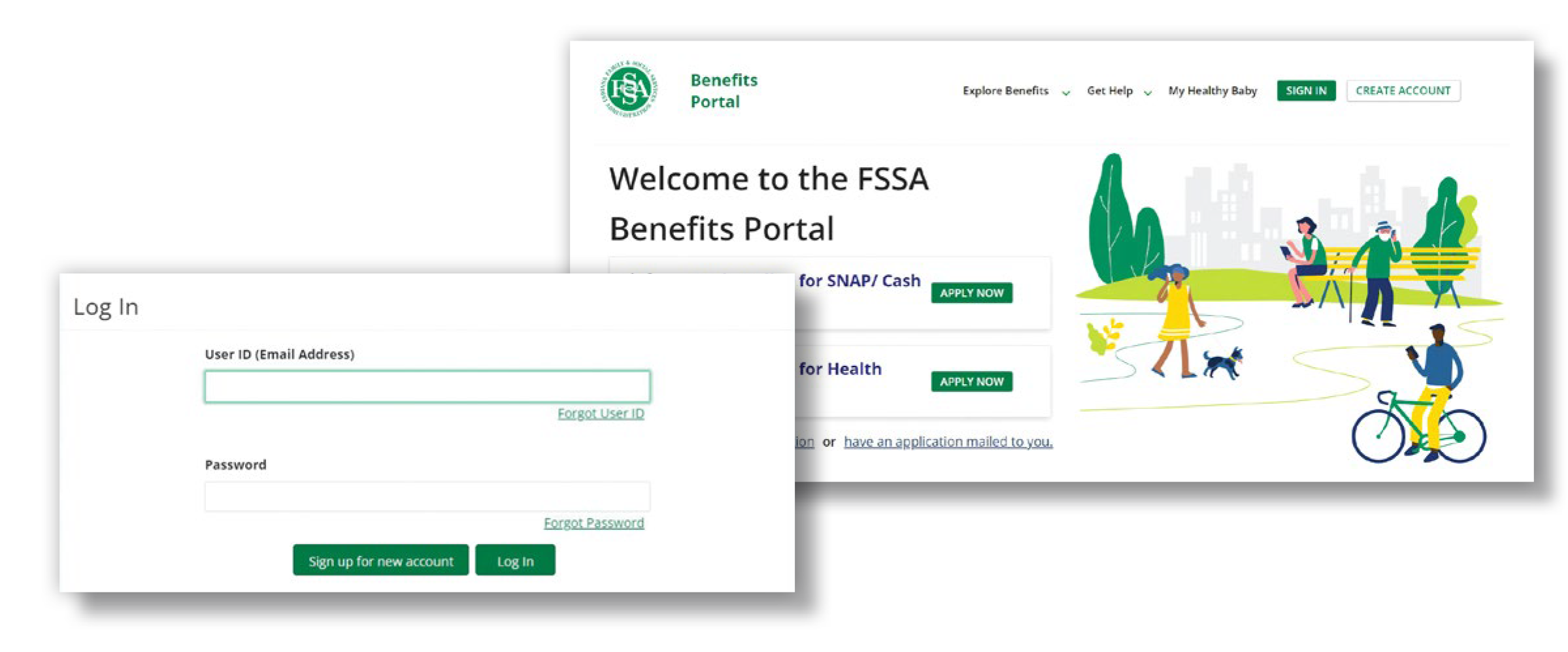 Screenshot of the FSSA Benefits Portal homepage