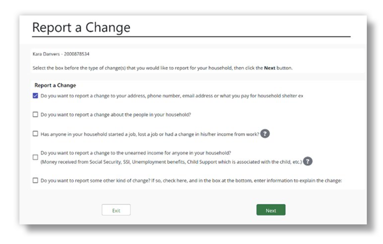 Screenshot of the Manage Account page on the FSSA Benefits Portal