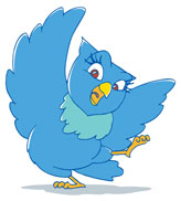 A happy cartoon blue bird.