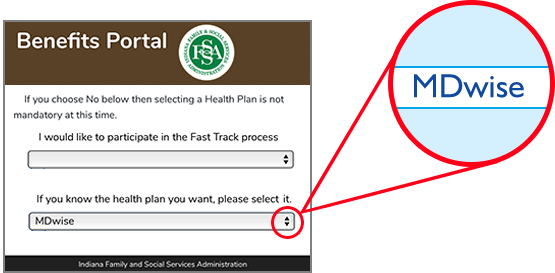 Screenshot of Indiana Family and Social Services Administration enrollment website